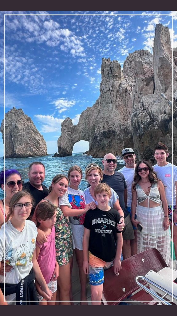 Family excursion on a sunset cruise in Cabo San Lucas in front of the famous Arch!